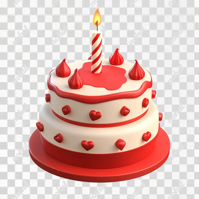 Whimsical 3D Birthday Cake Icon in Bright Red and White