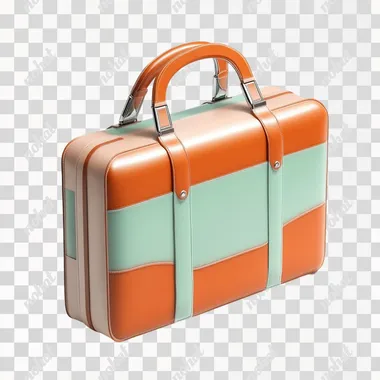 modern hyperrealistic a business briefcase, 3D render, mint and orange color, isometric view on white background