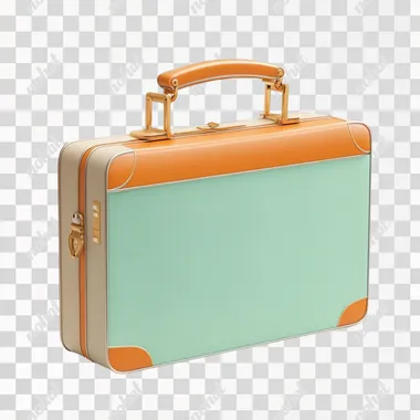 modern hyperrealistic a business briefcase, 3D render, mint and orange color, isometric view on white background