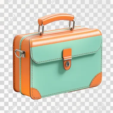 modern hyperrealistic a business briefcase, 3D render, mint and orange color, isometric view on white background