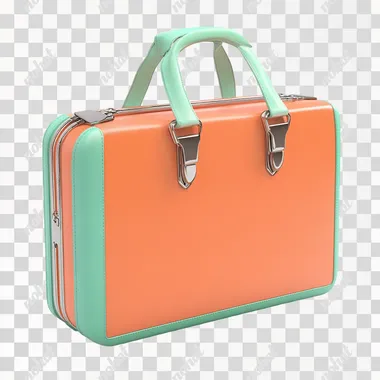 modern hyperrealistic a business briefcase, 3D render, mint and orange color, isometric view on white background