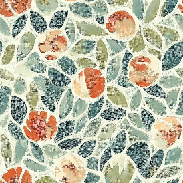 Coral and Mint Pointillist Pattern on Muted Blue-Grey