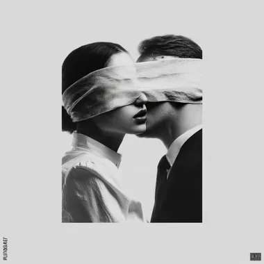 create a image of the concept "love is blind" very emotional, surrealistic hyperrealistic, photography, photoshop, black and white, white background --raw