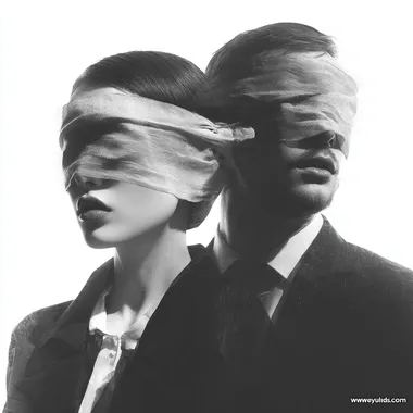 create a image of the concept "love is blind" very emotional, surrealistic hyperrealistic, photography, photoshop, black and white, white background --raw