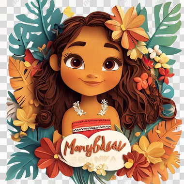 a graphic design girl birthday invitation , cutie moana theme , criative, bright , ar9:16  --s 250