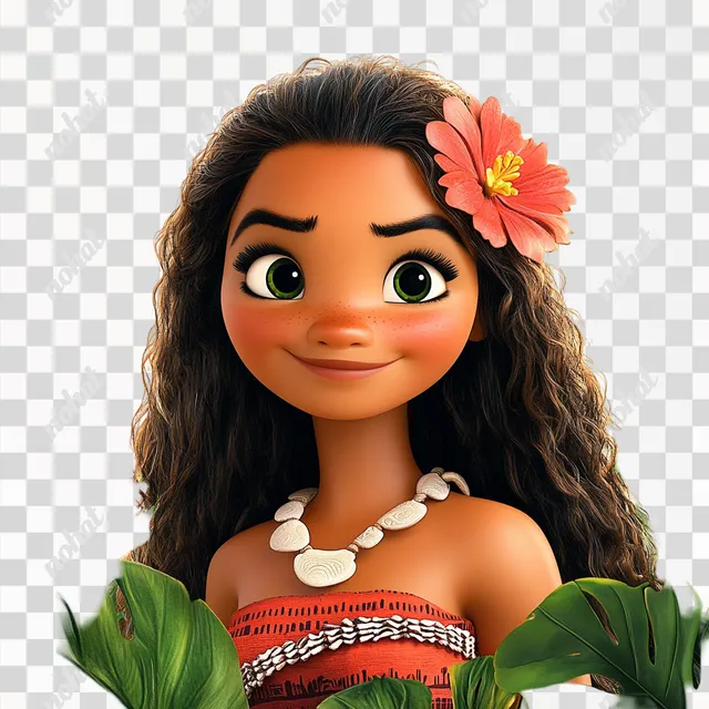 PNG Moana-Themed Birthday Invitation for a Graphic Design Girl with Flower