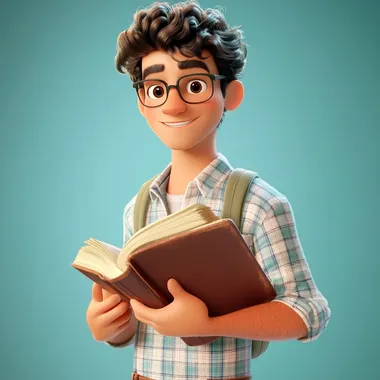 a 3d pixar illustration showing a teenager male student holding his books, smart young man, cheerful atmosphere, disney style