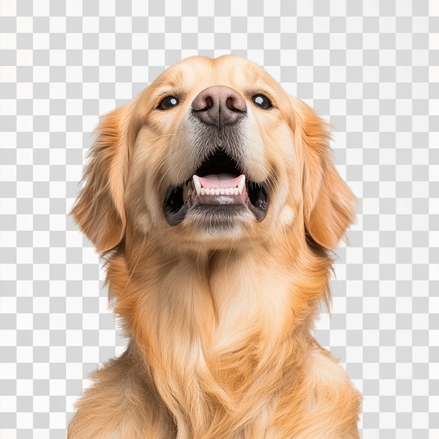 a A Golden retriever in the wind against a white back ground