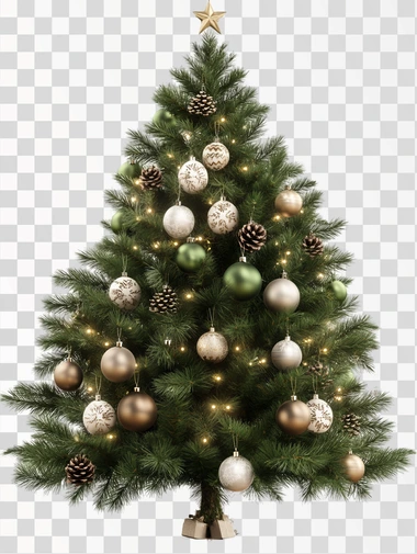 Xmas tree, green and white Christmas tree decor transparent background PNG clipart