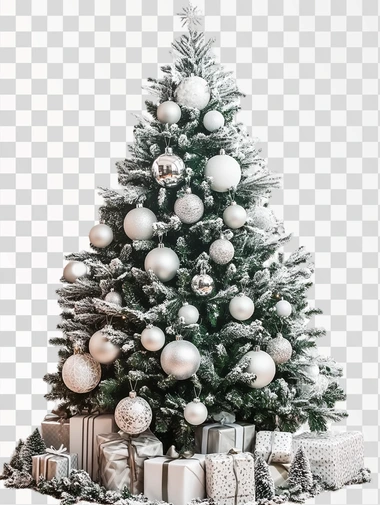 Xmas tree, green and white Christmas tree decor transparent background PNG clipart