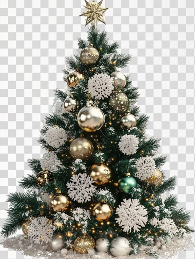 Xmas tree, green and white Christmas tree decor transparent background PNG clipart