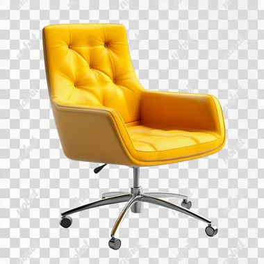 empty office chair stylish yellow, 3d render style, isolated on white background