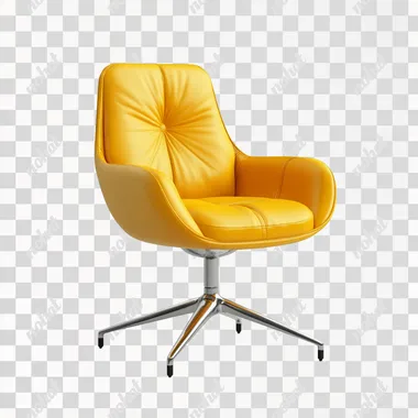 empty office chair stylish yellow, 3d render style, isolated on white background