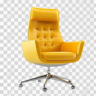 empty office chair stylish yellow, 3d render style, isolated on white background