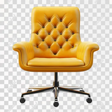 empty office chair stylish yellow, 3d render style, isolated on white background
