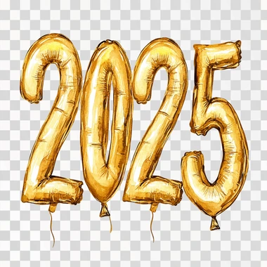 gold chunky balloon digits "2025" , watercolor cartoon style, white background
