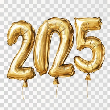 gold chunky balloon digits "2025" , watercolor cartoon style, white background