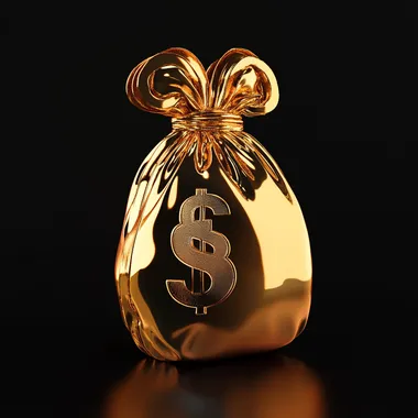 3d blender minimalistic style golden bag of money icon on a solid black background