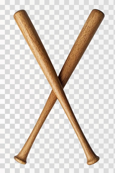 Set of two baseball bats crossed on white background