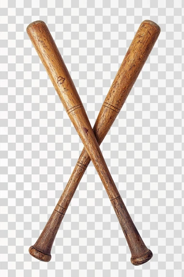 Set of two baseball bats crossed on white background