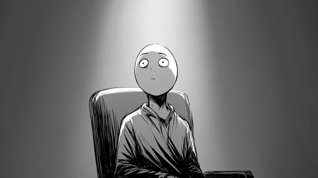 Wojak Character Standing with Determination in Minimalist Style