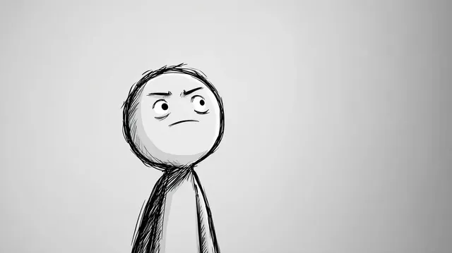 Wojak Character Standing with Defiance in Minimalist Sketch