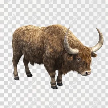 Highland cow on a slight angle, professionally photographed, white background, high resolution, ultra high detail