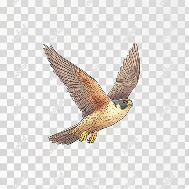 Peregrine Falcon (location on white background, clipart illustration of a peregrine falcon flying in flight, clip art cutout vector with no shadows on the ground, highly detailed watercolor illustration clip art style on transparent background, the illustration has a bold black outline around the edges, clipart isolated on pure white background)   tx8zr15