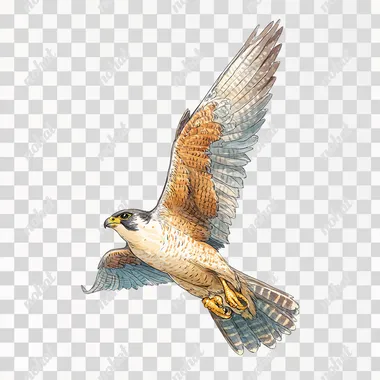 Peregrine Falcon (location on white background, clipart illustration of a peregrine falcon flying in flight, clip art cutout vector with no shadows on the ground, highly detailed watercolor illustration clip art style on transparent background, the illustration has a bold black outline around the edges, clipart isolated on pure white background)   tx8zr15