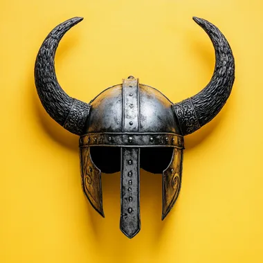 horned viking helmet isolated on yellow