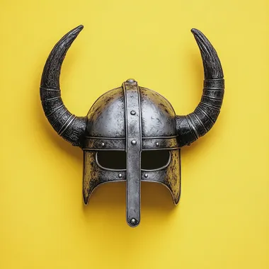 horned viking helmet isolated on yellow