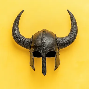 horned viking helmet isolated on yellow
