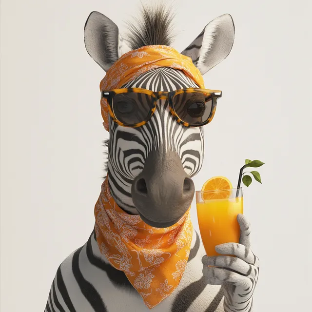 Stylish Zebra with Orange Juice and Accessories