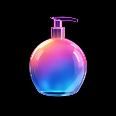 a handwashing fluid, 3d icon, clay, cartoon, nintendo, cute, smooth, glossy, colorful,gradient colors, light black background, highest detail, best quality, isometric view, blender