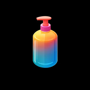 a handwashing fluid, 3d icon, clay, cartoon, nintendo, cute, smooth, glossy, colorful,gradient colors, light black background, highest detail, best quality, isometric view, blender
