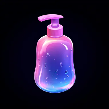 a handwashing fluid, 3d icon, clay, cartoon, nintendo, cute, smooth, glossy, colorful,gradient colors, light black background, highest detail, best quality, isometric view, blender