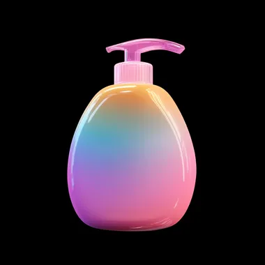 a handwashing fluid, 3d icon, clay, cartoon, nintendo, cute, smooth, glossy, colorful,gradient colors, light black background, highest detail, best quality, isometric view, blender