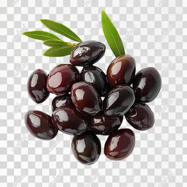 one isolated Kalamata Olives on white background, topview. light form left top corner