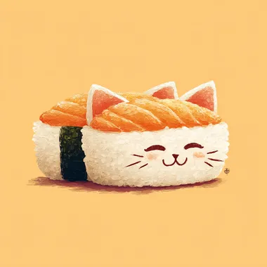 A super cute kawaii tamago sushi with cat face, Impressionism, illustration,vector