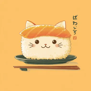 A super cute kawaii tamago sushi with cat face, Impressionism, illustration,vector