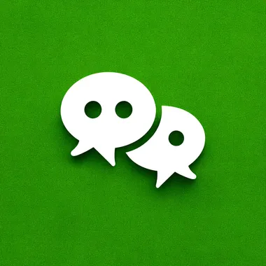 The green WeChat icon, which is the most common and iconic symbol for the app's draggable chat bubbles, is represented by two large white speech bubble shapes stacked on top of each other in different sizes, symbolizing communication or conversation between friends or family members through their mobile phones. The color should be vibrant and bright to reflect its role as an essential social media app with a simple yet striking design that stands out against any background. --s 750