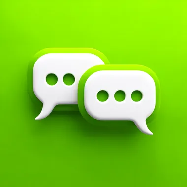 The green WeChat icon, which is the most common and iconic symbol for the app's draggable chat bubbles, is represented by two large white speech bubble shapes stacked on top of each other in different sizes, symbolizing communication or conversation between friends or family members through their mobile phones. The color should be vibrant and bright to reflect its role as an essential social media app with a simple yet striking design that stands out against any background. --s 750