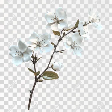 realistic Japanese flowers on a vine stem on a pure white isolated background
