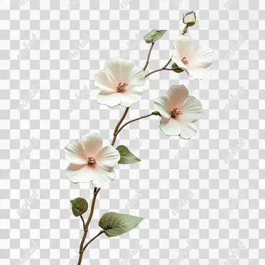 realistic Japanese flowers on a vine stem on a pure white isolated background