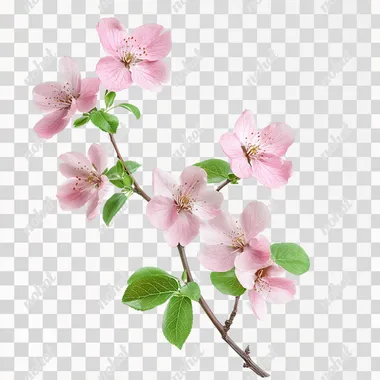 realistic Japanese flowers on a vine stem on a pure white isolated background