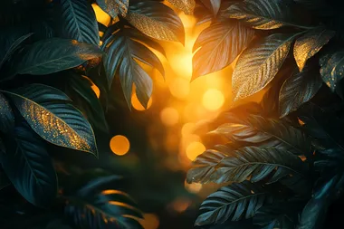gold new years eve with tropical leaves design