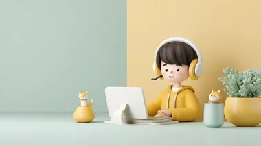 3D cartoon Thai boy with headset learning online, colorful modern room, cheerful expression, stylized rendering, medium shot, watercolor, copy space for text, isolate on white background     g2ggght --raw