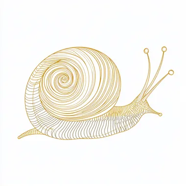 infografic of a golden snail, in one line, artistic, creative, minimal, vector style, in white background