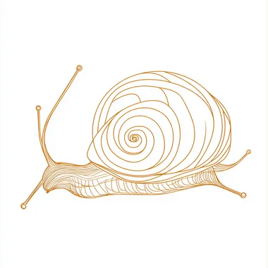 infografic of a golden snail, in one line, artistic, creative, minimal, vector style, in white background