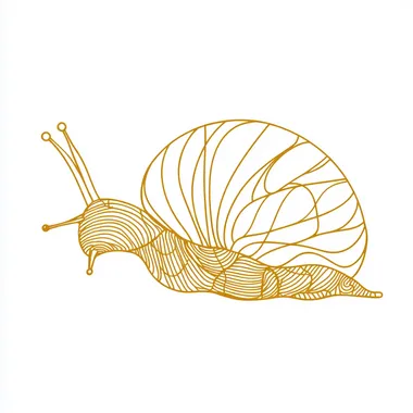 infografic of a golden snail, in one line, artistic, creative, minimal, vector style, in white background